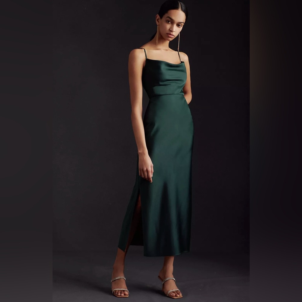 BHLDN Cali Satin Cowl-Neck Midi Slip Dress